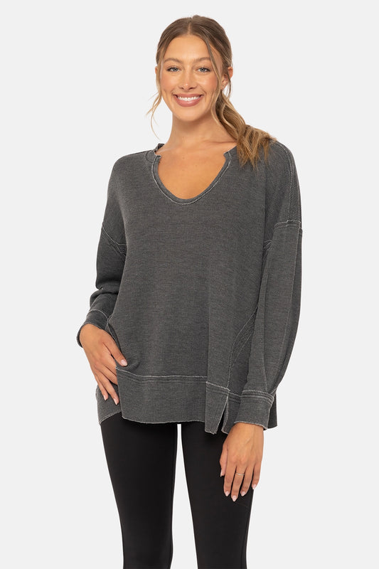 Waffle Knit Oversized Long Sleeve