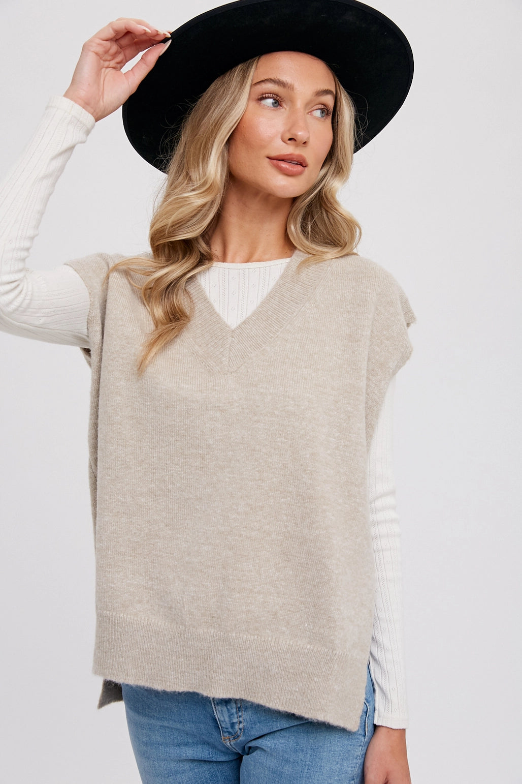 Oatmeal Oversized Knit Vest