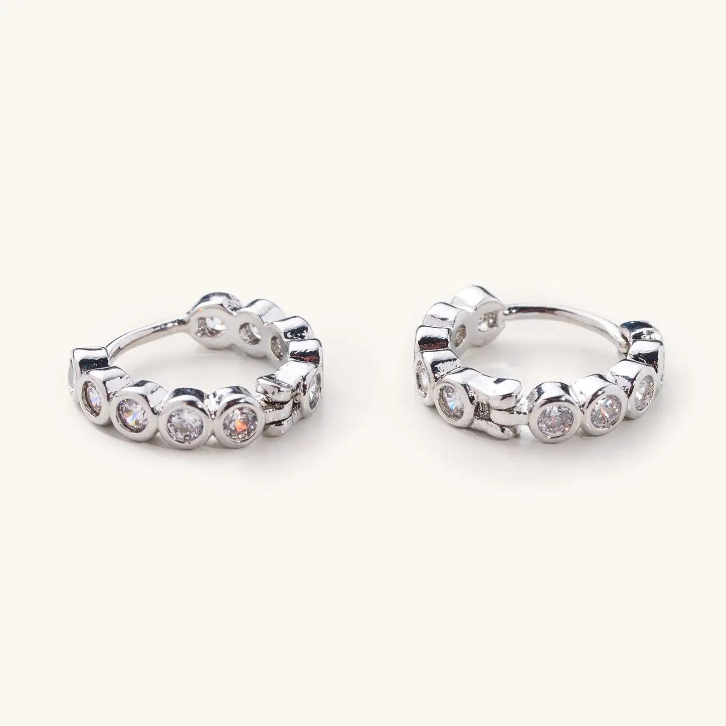 Celia Circle Gem Huggies I Silver