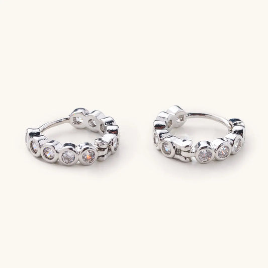 Celia Circle Gem Huggies I Silver