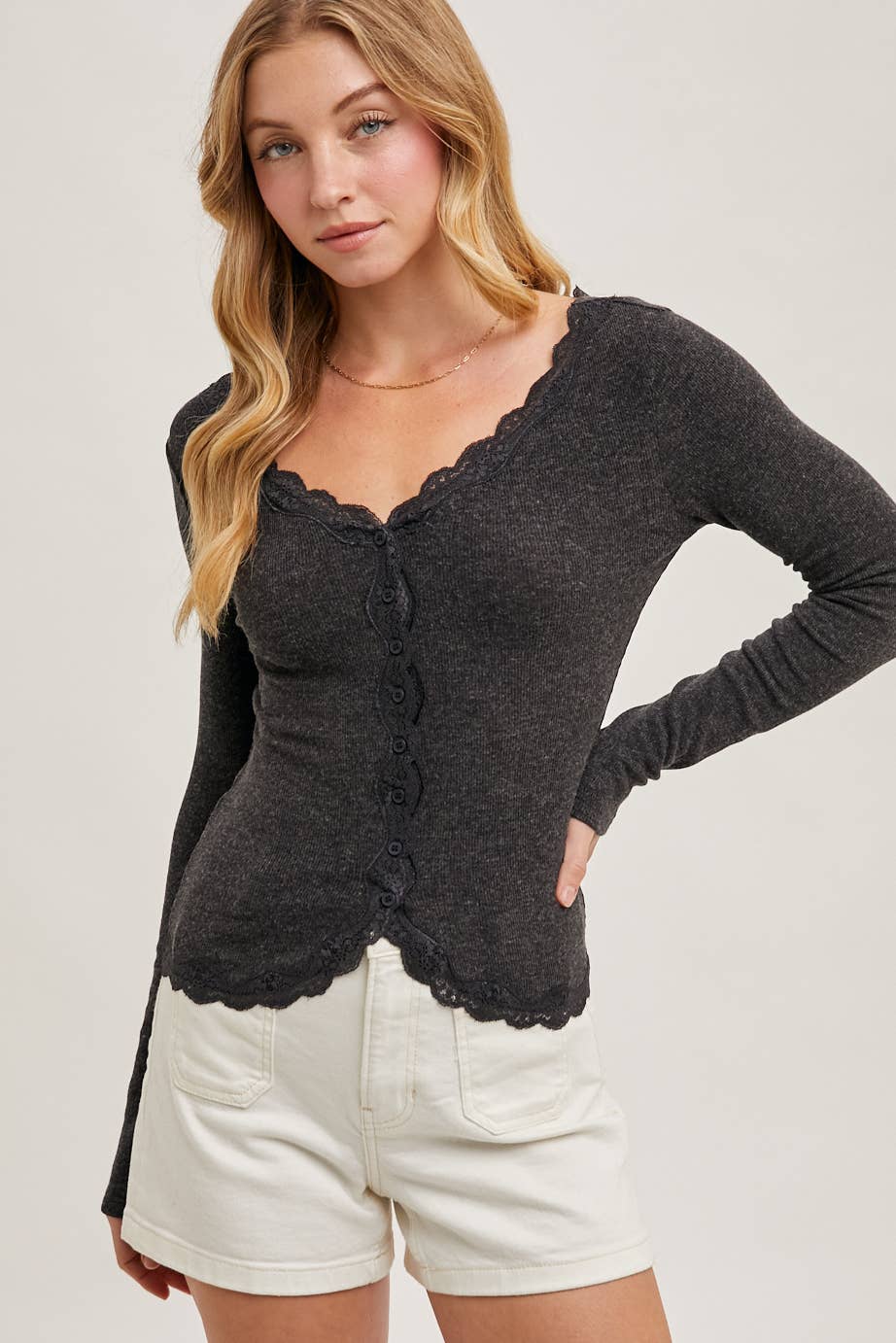 Lace Trim Knit Cardigan Top
