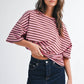 Oversized Stripe Boyfriend Tee I Pink