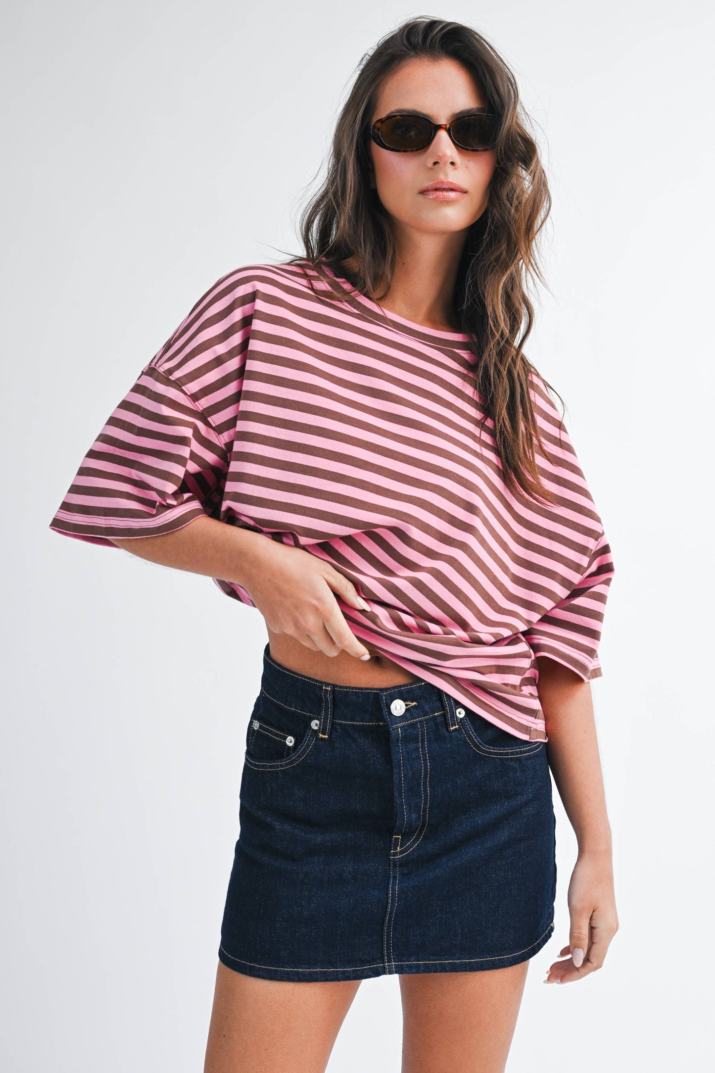 Oversized Stripe Boyfriend Tee I Gray