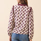 Ruffled Collar Leaf Print Blouse
