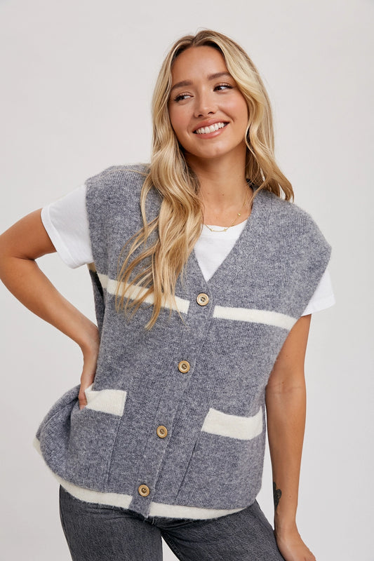 Button Down Knit Sweater Vest