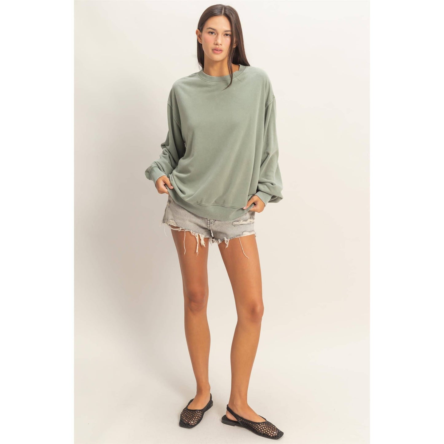 Mineral Washed Crew II Sage