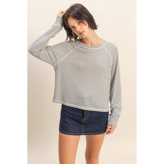 Striped Raglan Long Sleeve Top I Cream/Black