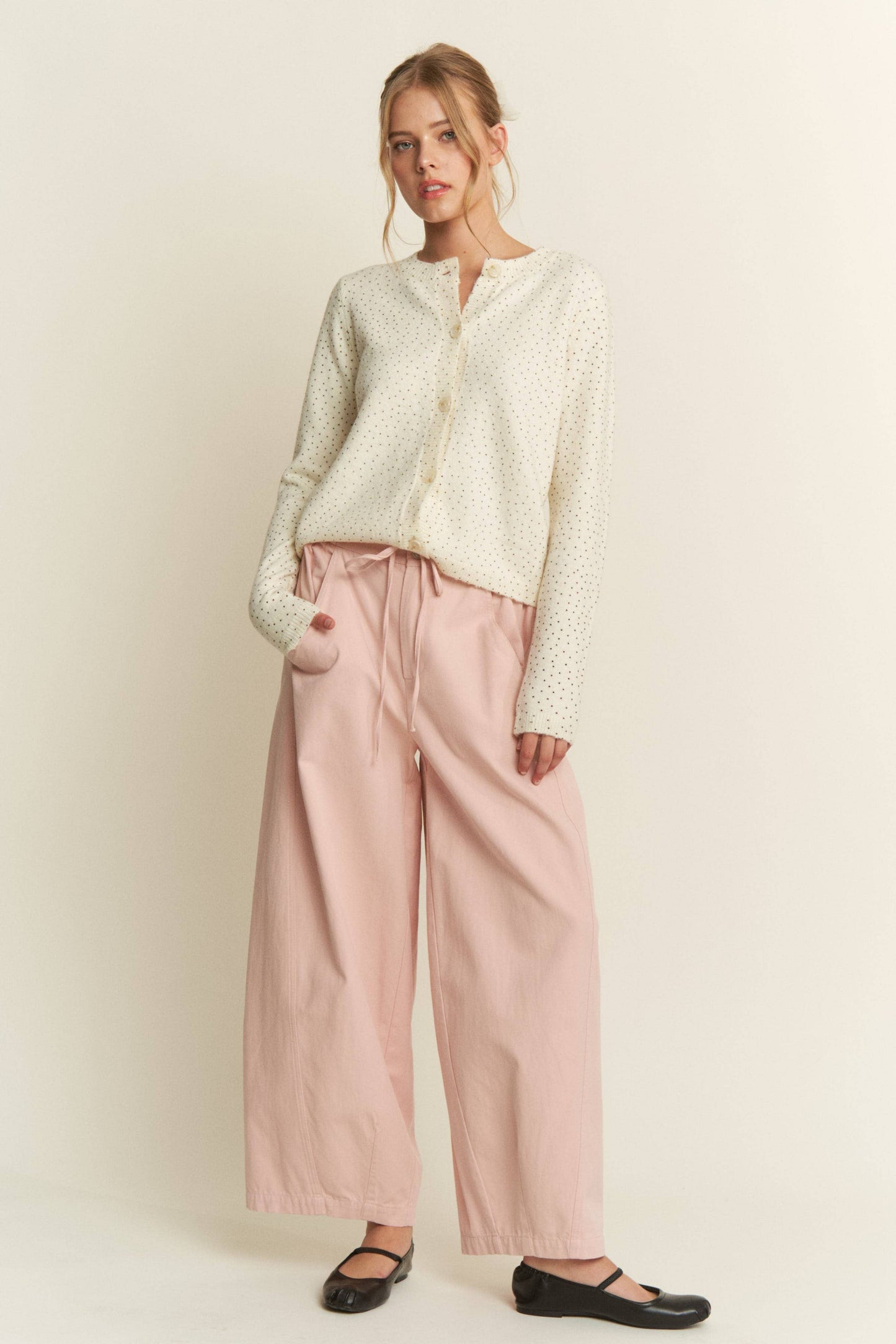 Polka Dot Knit Cardigan — Grey