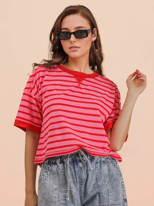 Cherry Stripe Boxy Tee