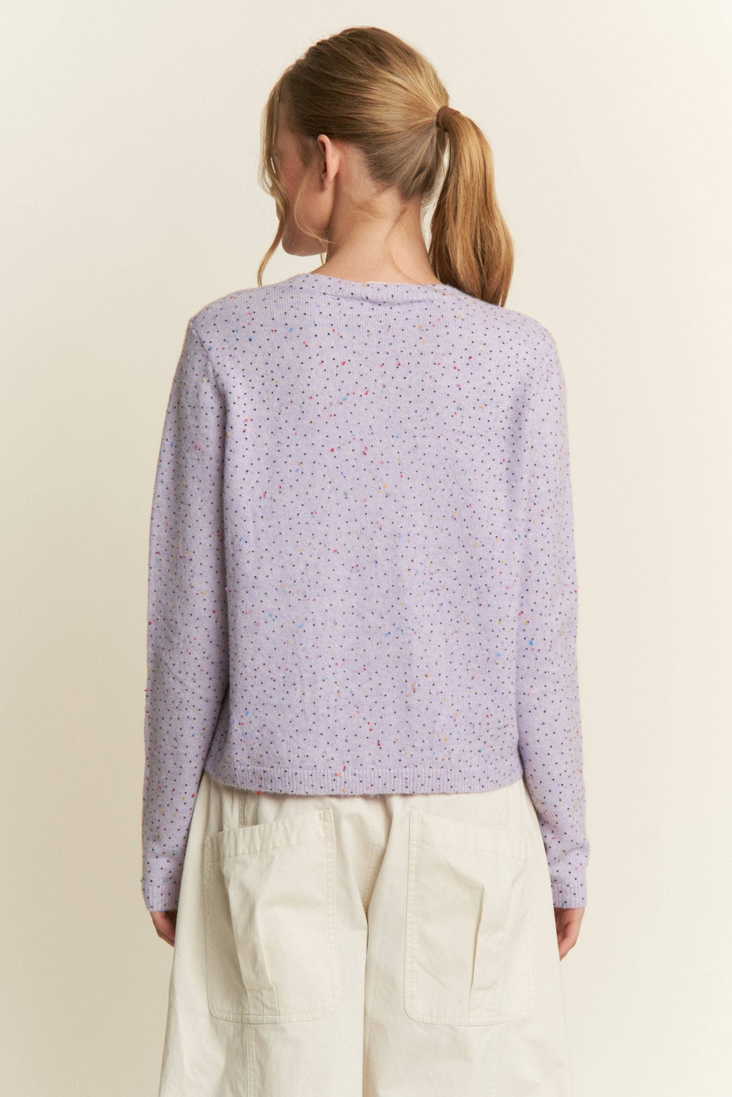 Polka Dot Knit Cardigan — Grey