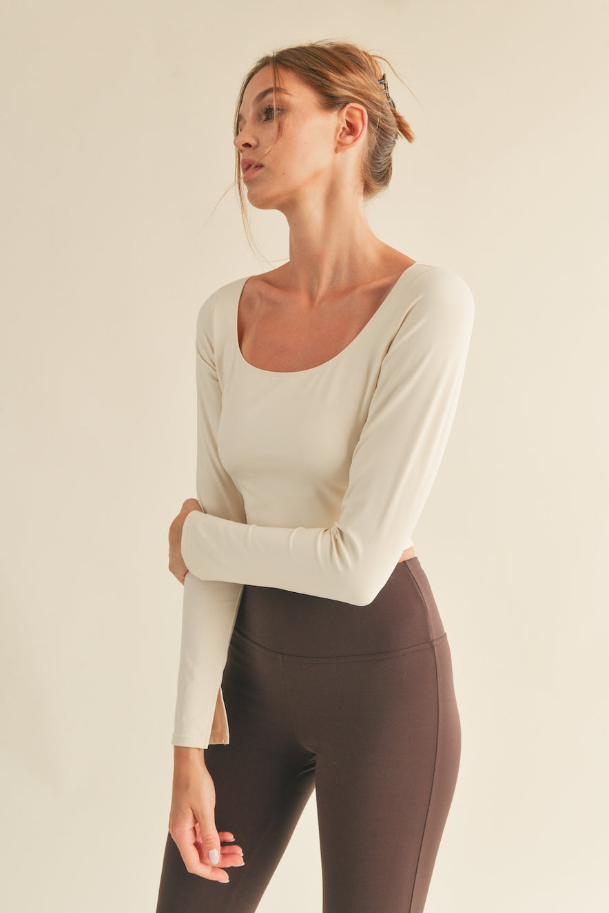 Cream Fitted Long Sleeve Top