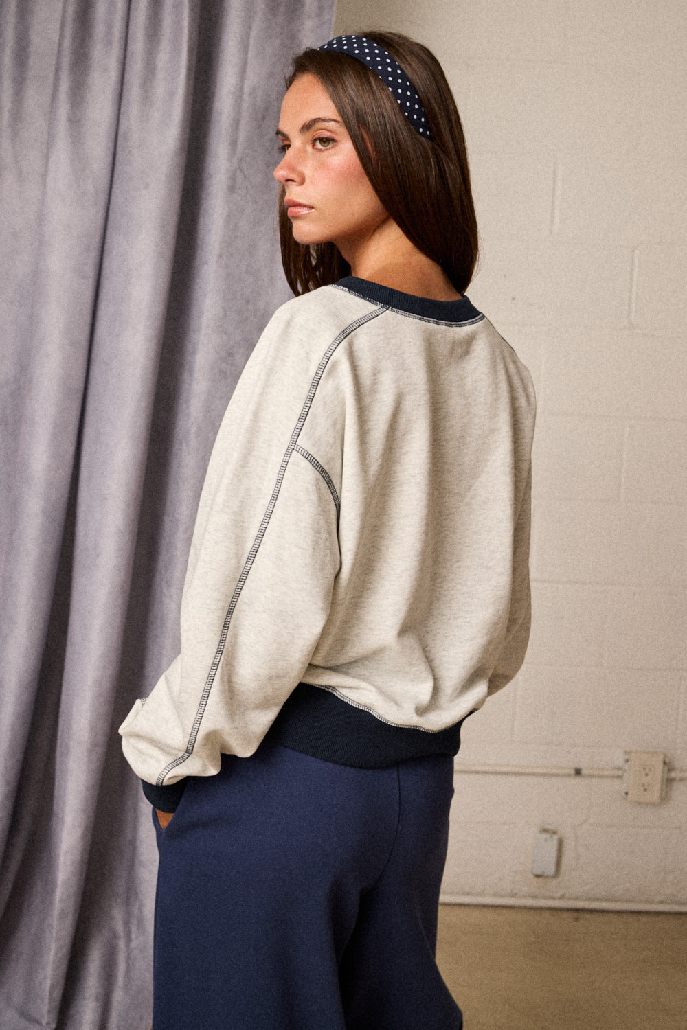 Navy Trim Lounge Sweatshirt