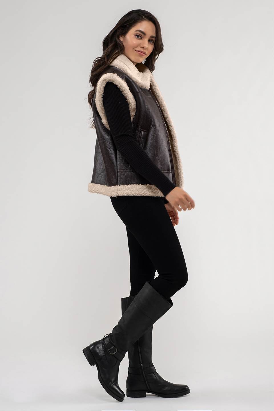 Faux Leather Shearling Vest