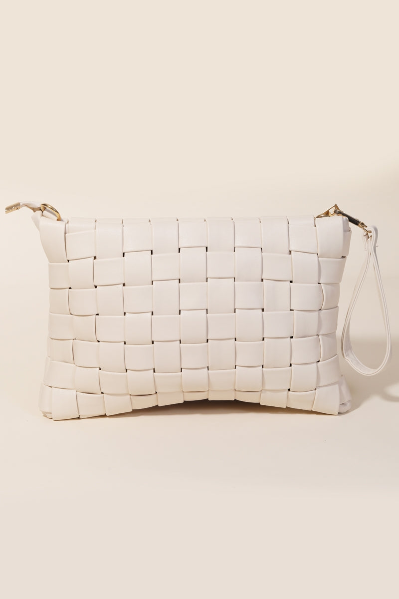 Faux Leather Basket Weave Bag - Ivory