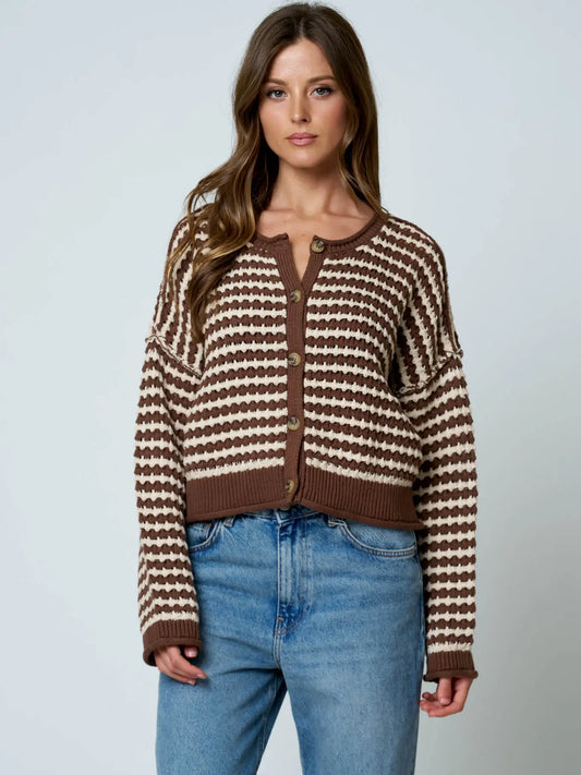Stripe Crochet Knit Cardigan