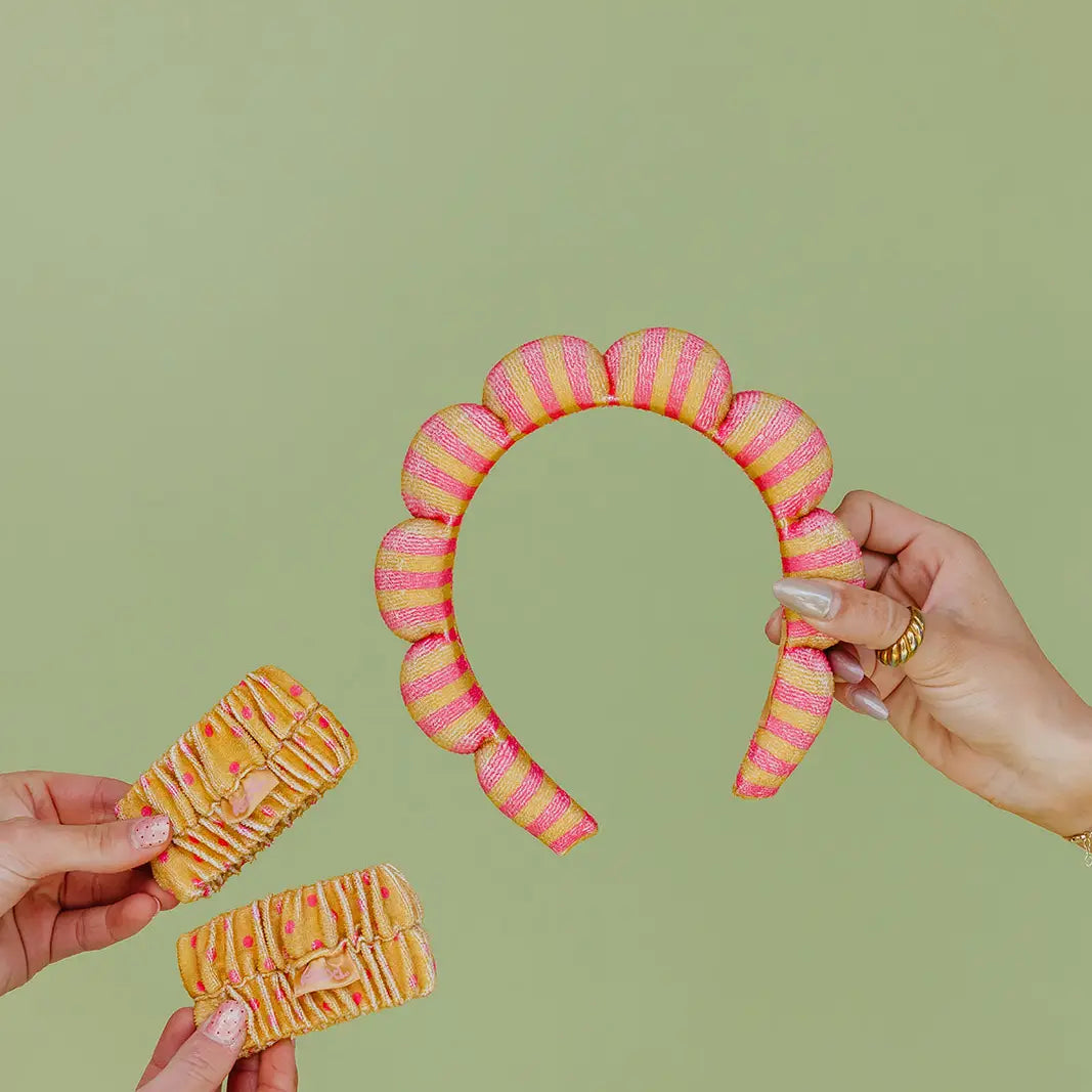 GRWM Headband & Wristband Set - Pink & Yellow