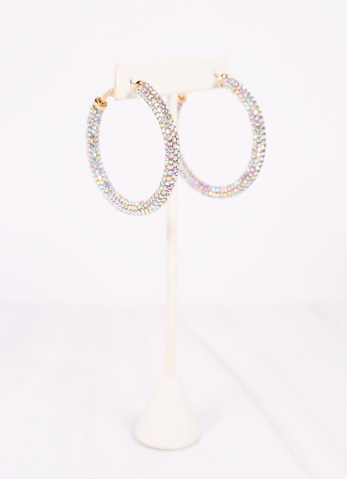 Rhinestone Hoop Earrings - Opal