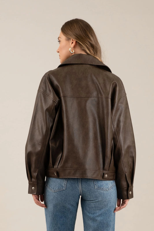 Faux Leather Bomber Jacket