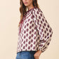 Ruffled Collar Leaf Print Blouse