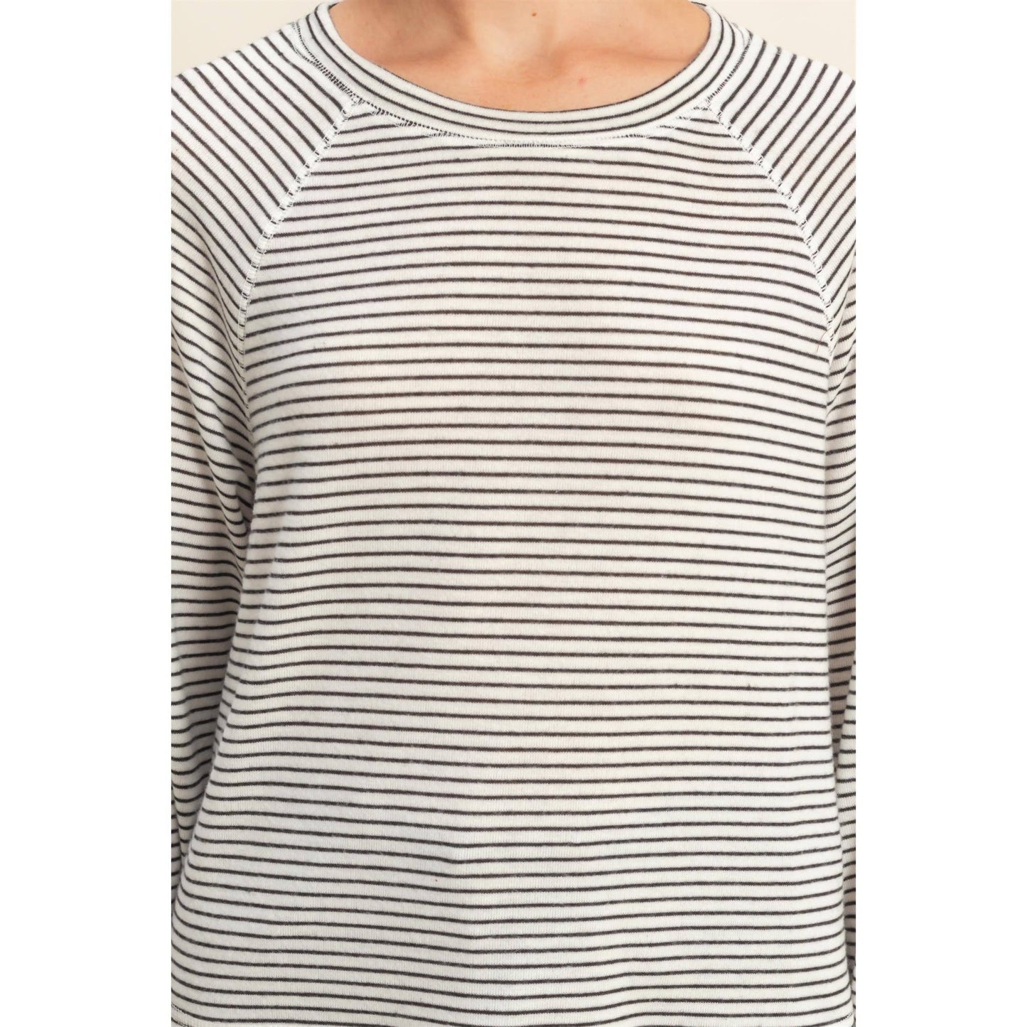 Striped Raglan Long Sleeve Top I Black/Cream