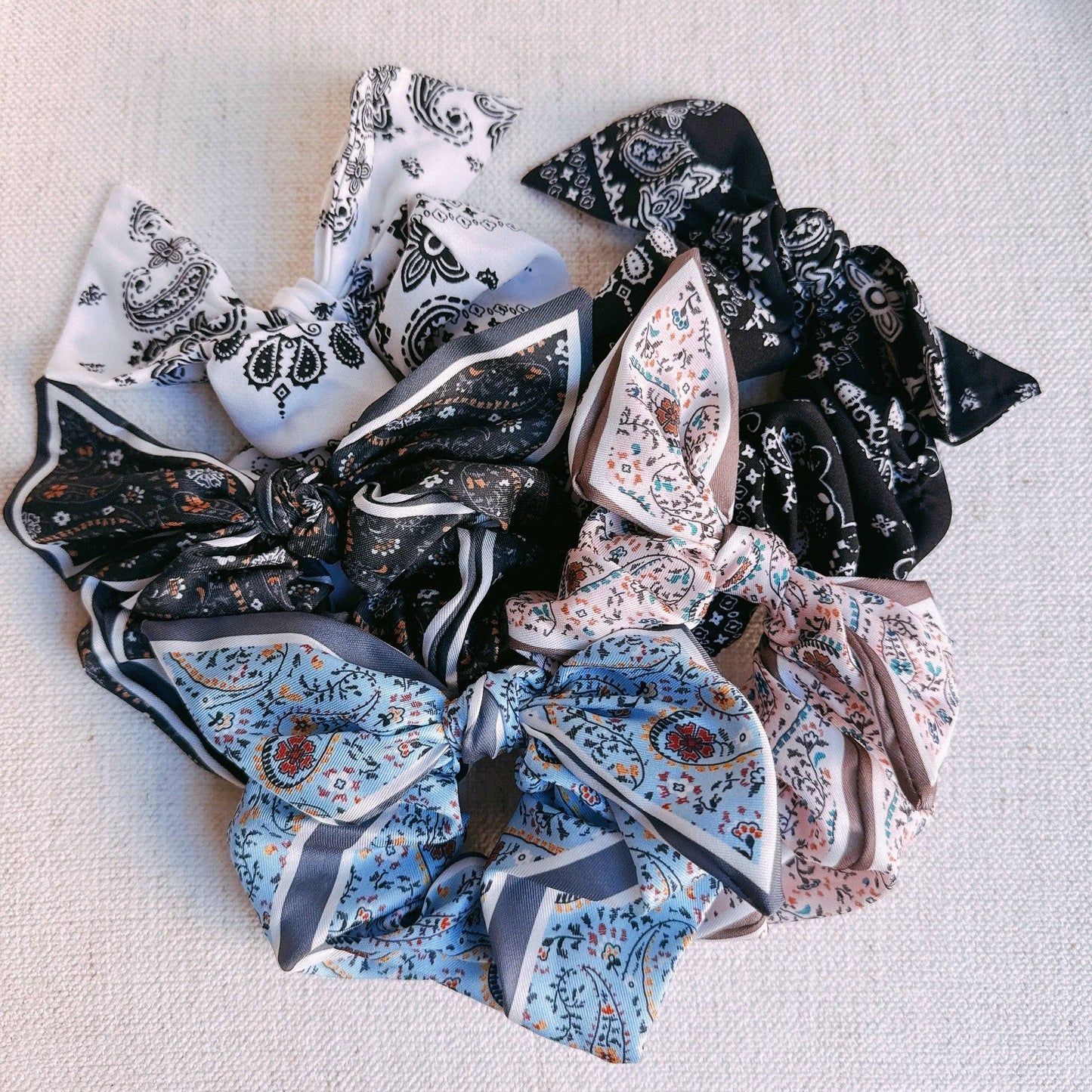 Bandana Tied Hair Scrunch: White Bandana