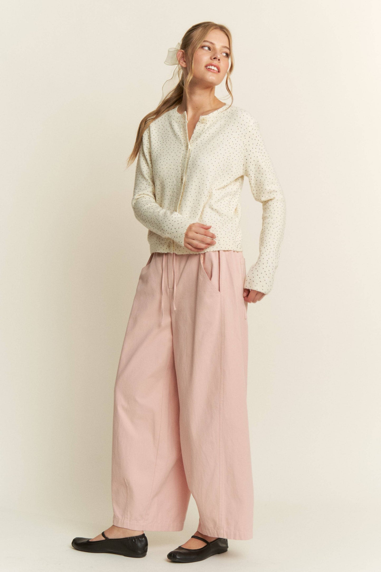 Polka Dot Knit Cardigan — Grey