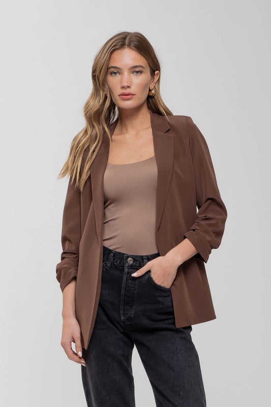 Knit Ruched Sleeve Blazer