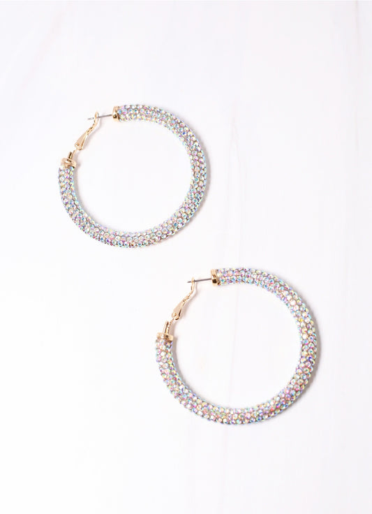 Rhinestone Hoop Earrings - Opal