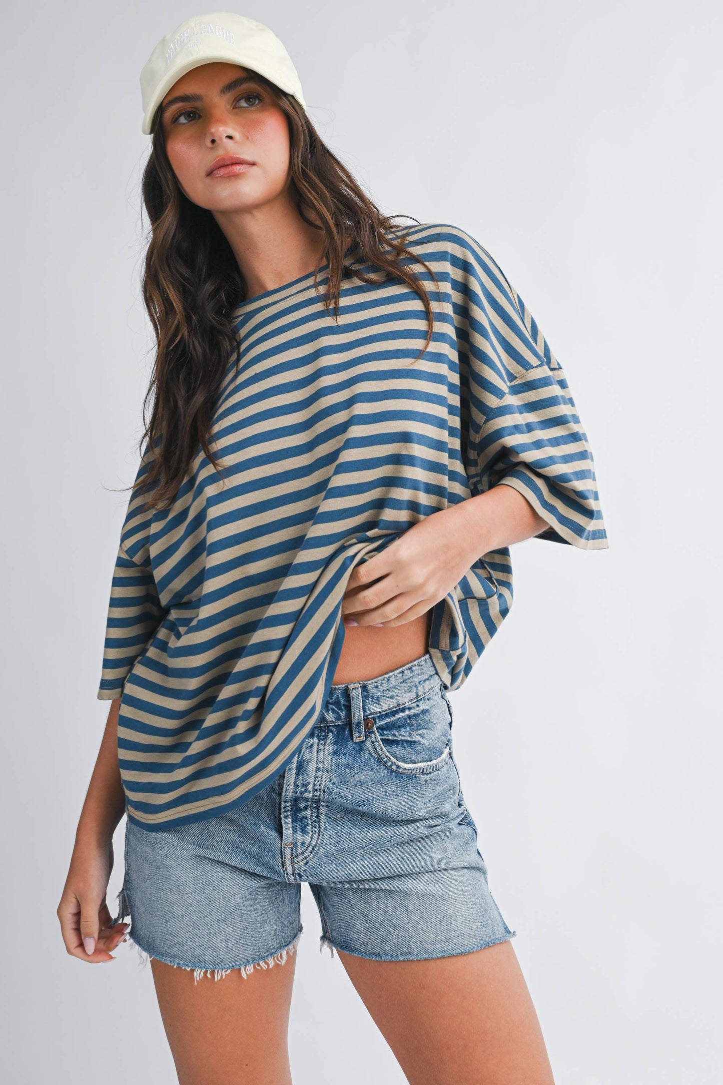 Oversized Stripe Boyfriend Tee I Blue