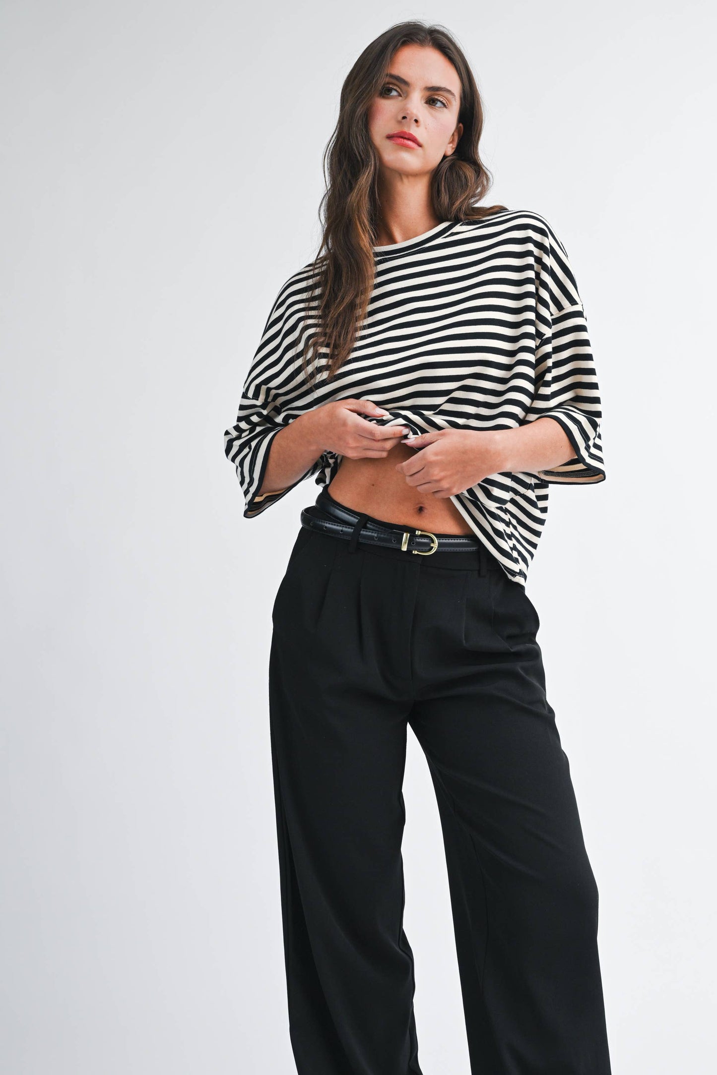 Oversized Stripe Boyfriend Tee I Gray