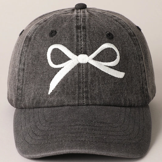 Bow Embroidered Denim Cap