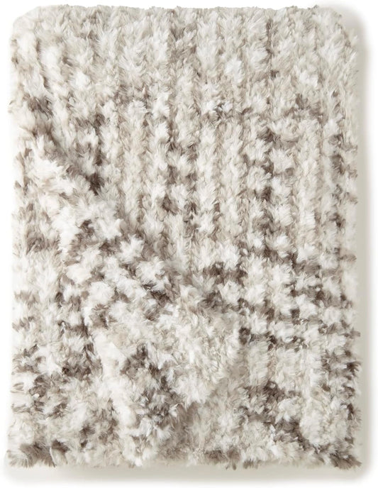 Ivory Gray Yarn Faux Rabbit Fur Throw