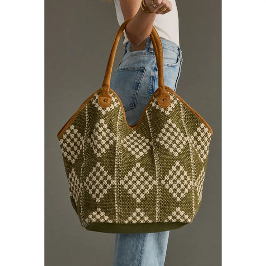 Olive & Cream Diamond Pattern Tote
