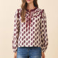 Ruffled Collar Leaf Print Blouse