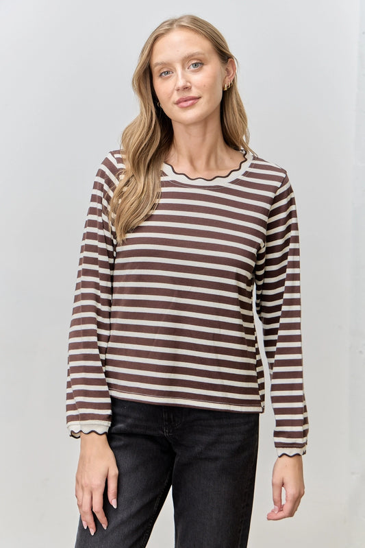 Scalloped Stripe Sweater Top