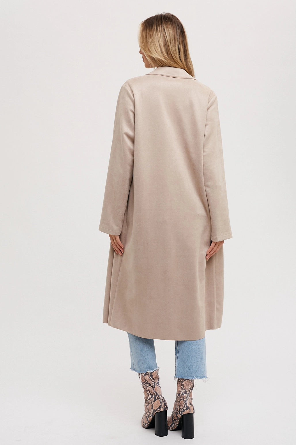 Suede Longline Open Front Coat