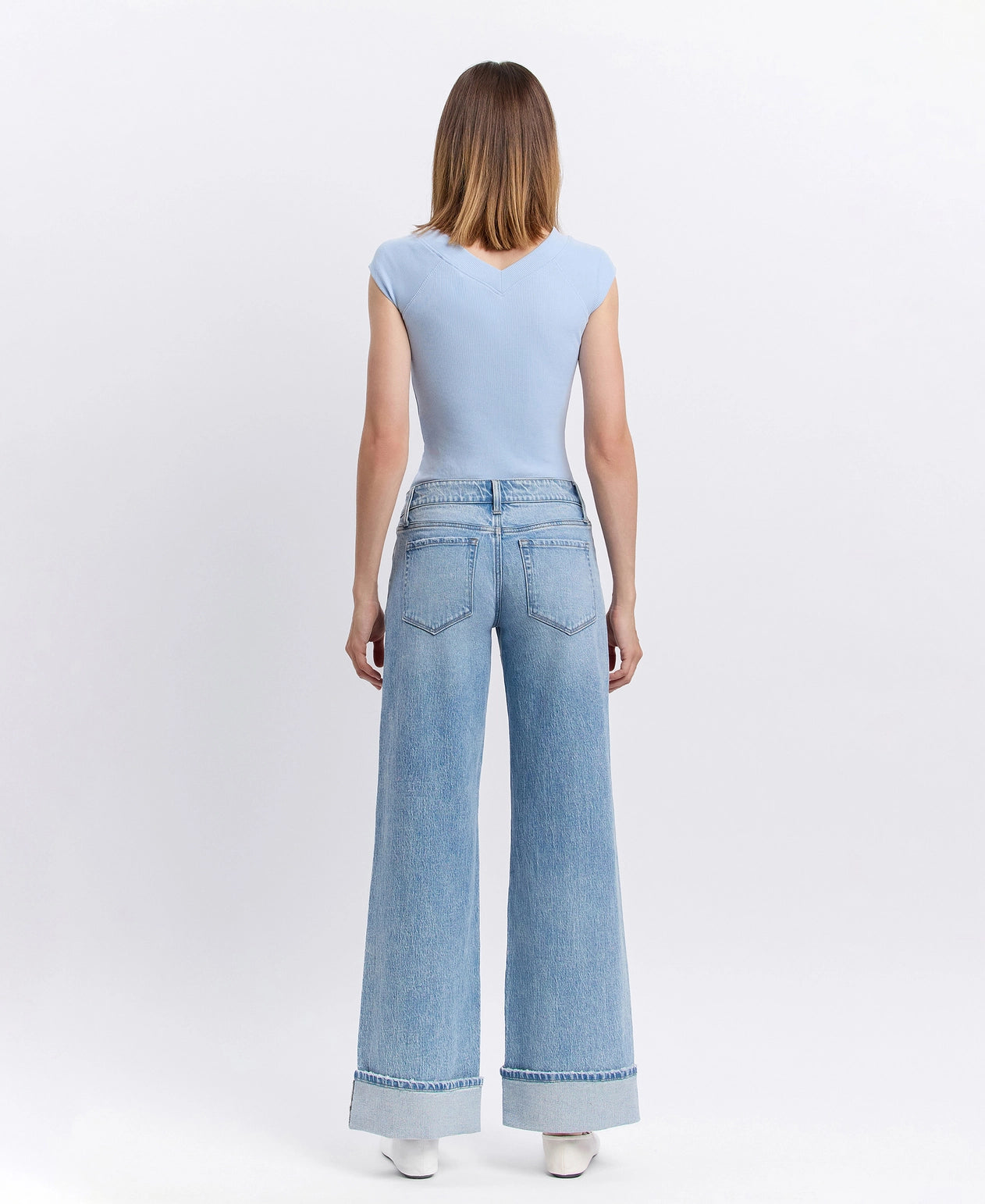 Low Rise Cuffed Baggy Wide Jeans