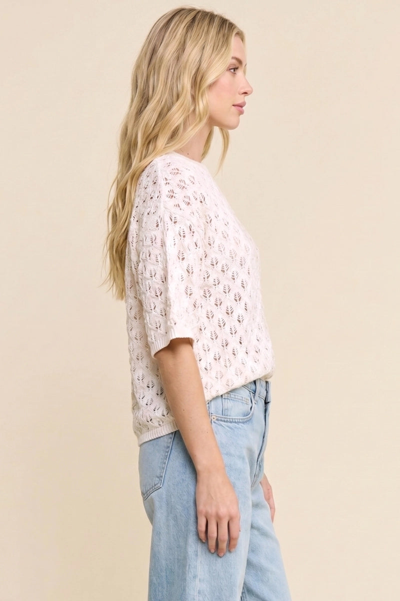 Open Knit Drop Shoulder Top