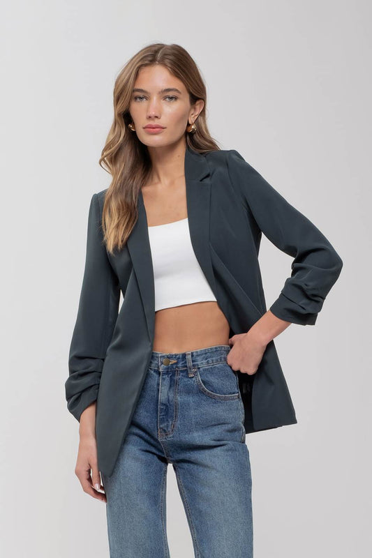 Knit Ruched Sleeve Blazer