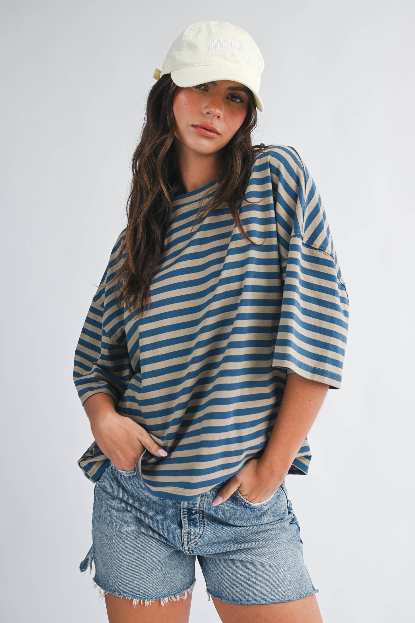Oversized Stripe Boyfriend Tee I Gray
