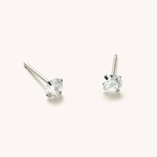 Crystal Gem Micro Stud Earrings I Silver