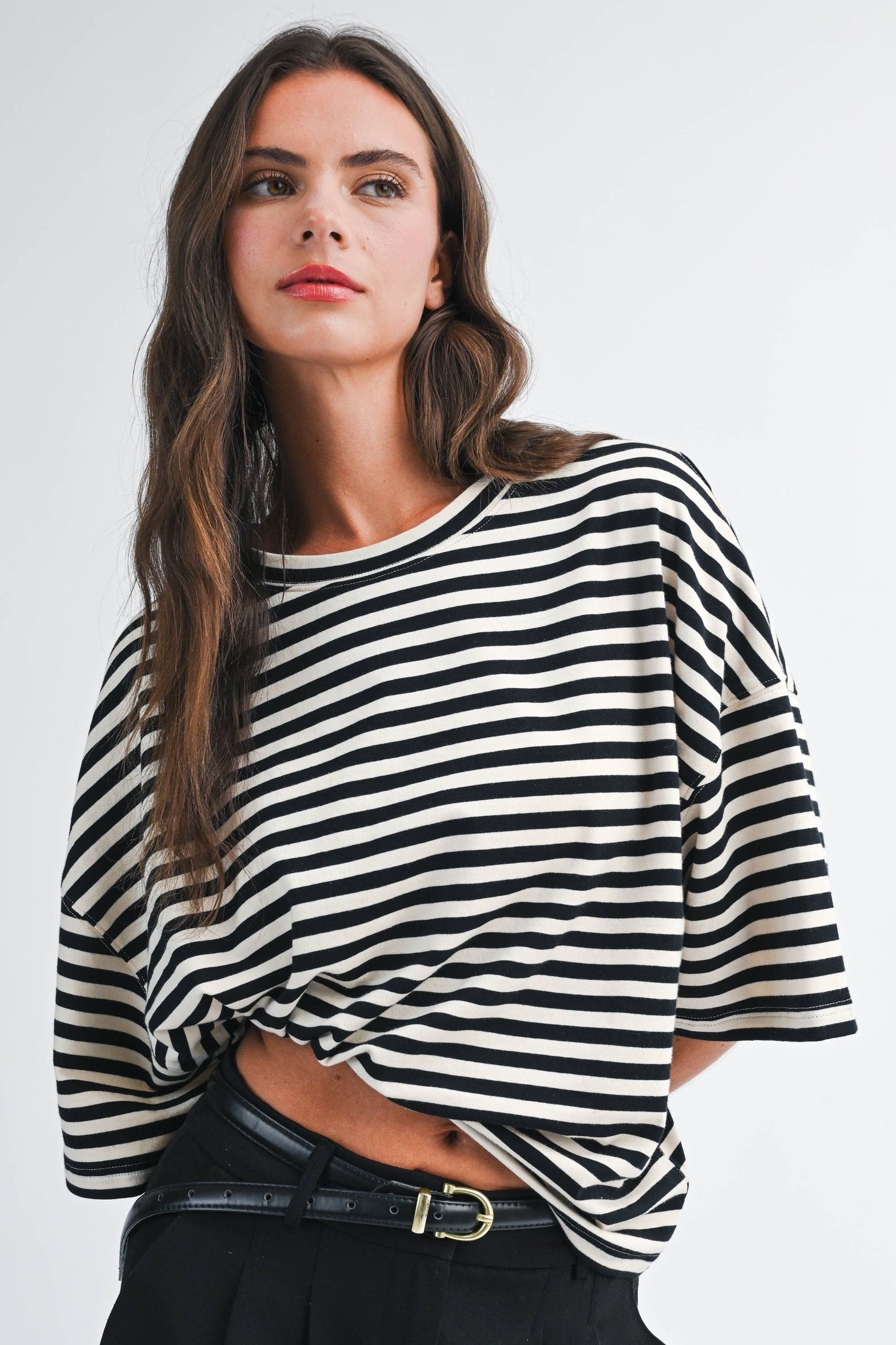 Oversized Stripe Boyfriend Tee I Blue