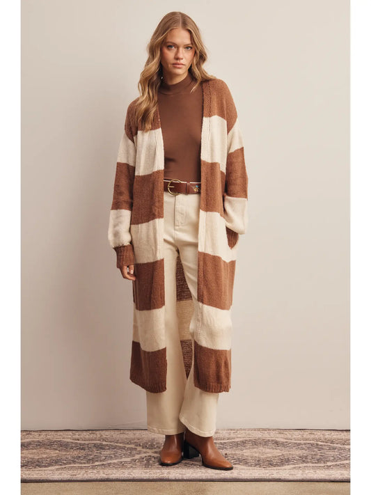 Striped Longline Knit Cardigan