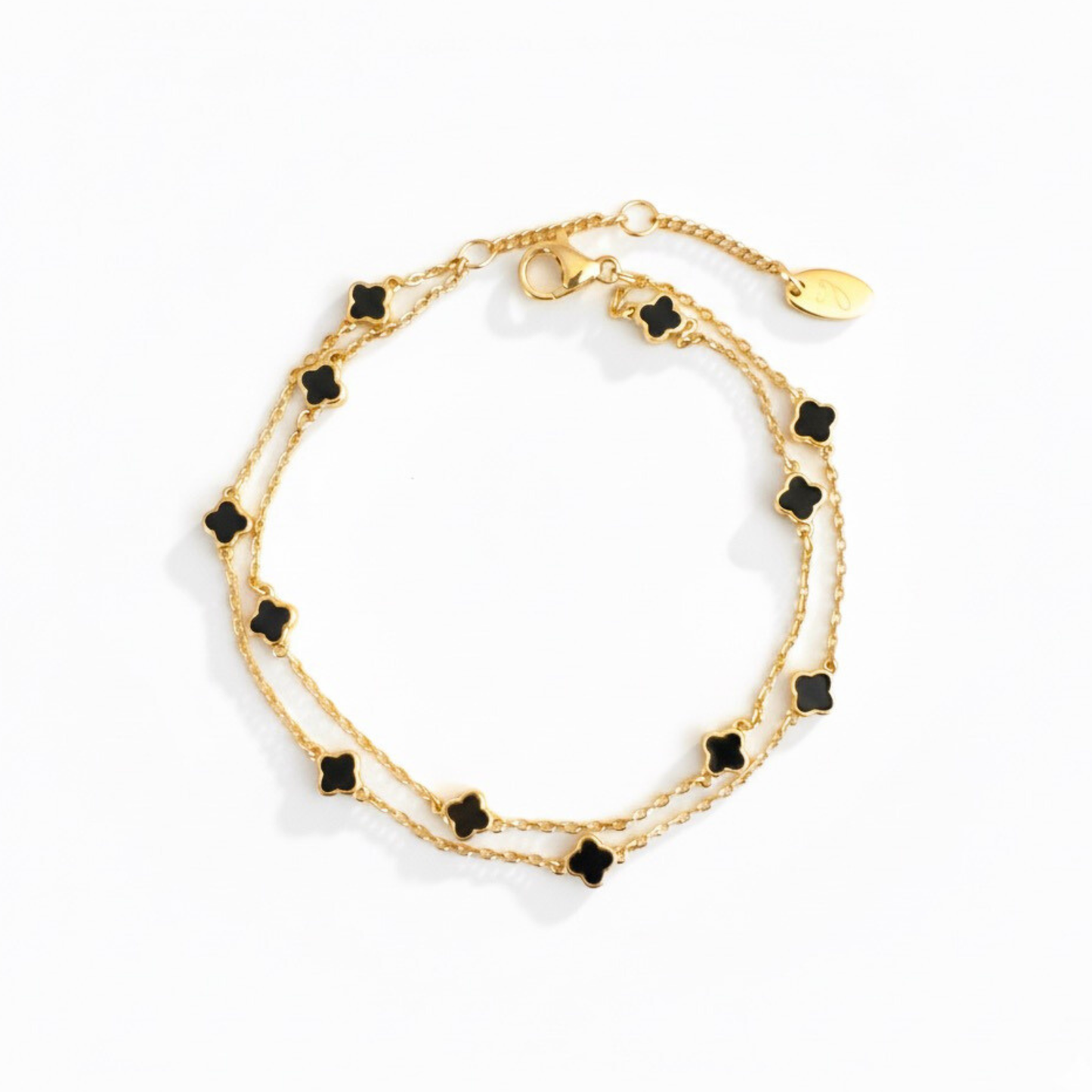 Petite Clover Layered Chain Bracelet: Black
