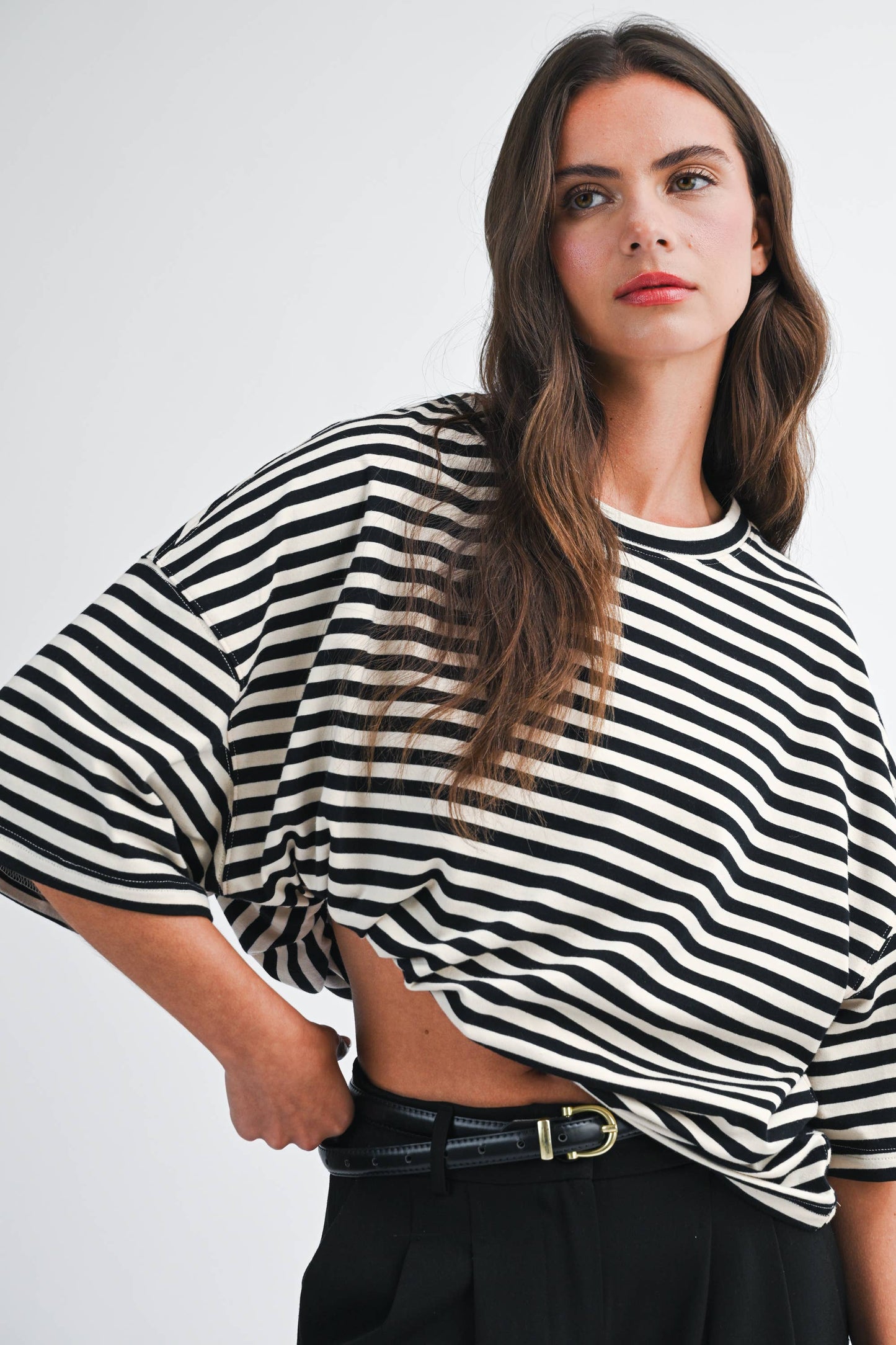 Oversized Stripe Boyfriend Tee I Pink