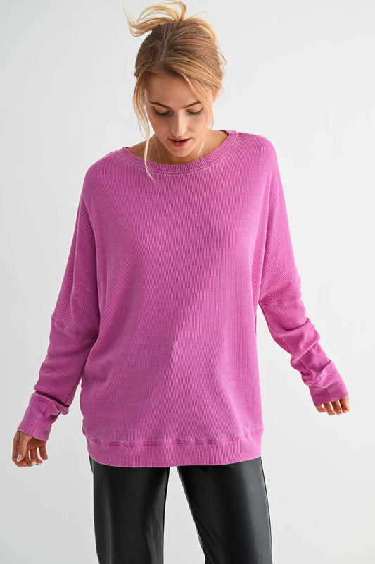 Orchid Waffle Ribbed Pullover