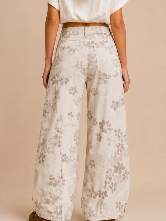 Floral Wide Barrel Leg Jeans