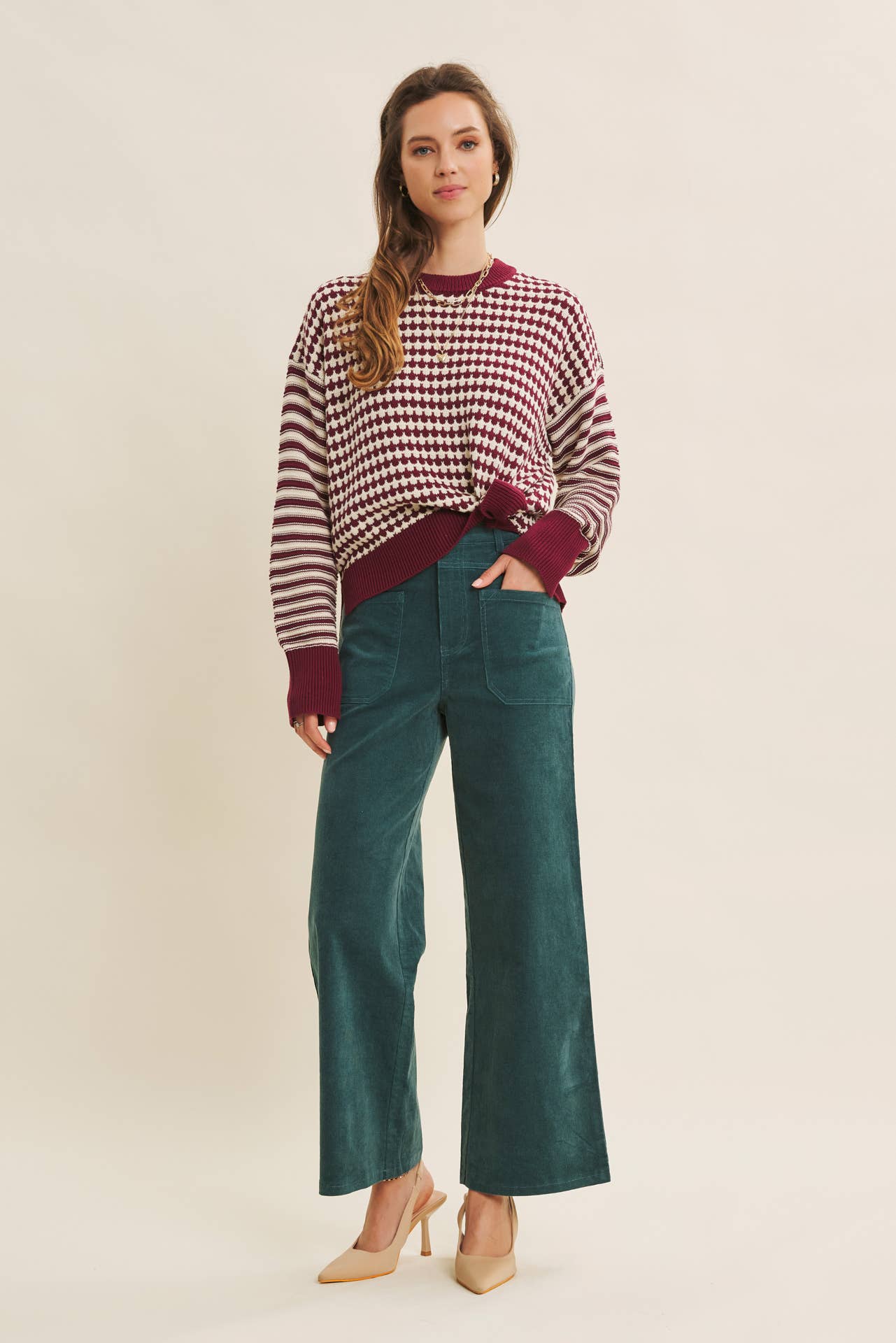 Navy Mixed Knit Stripe Pullover