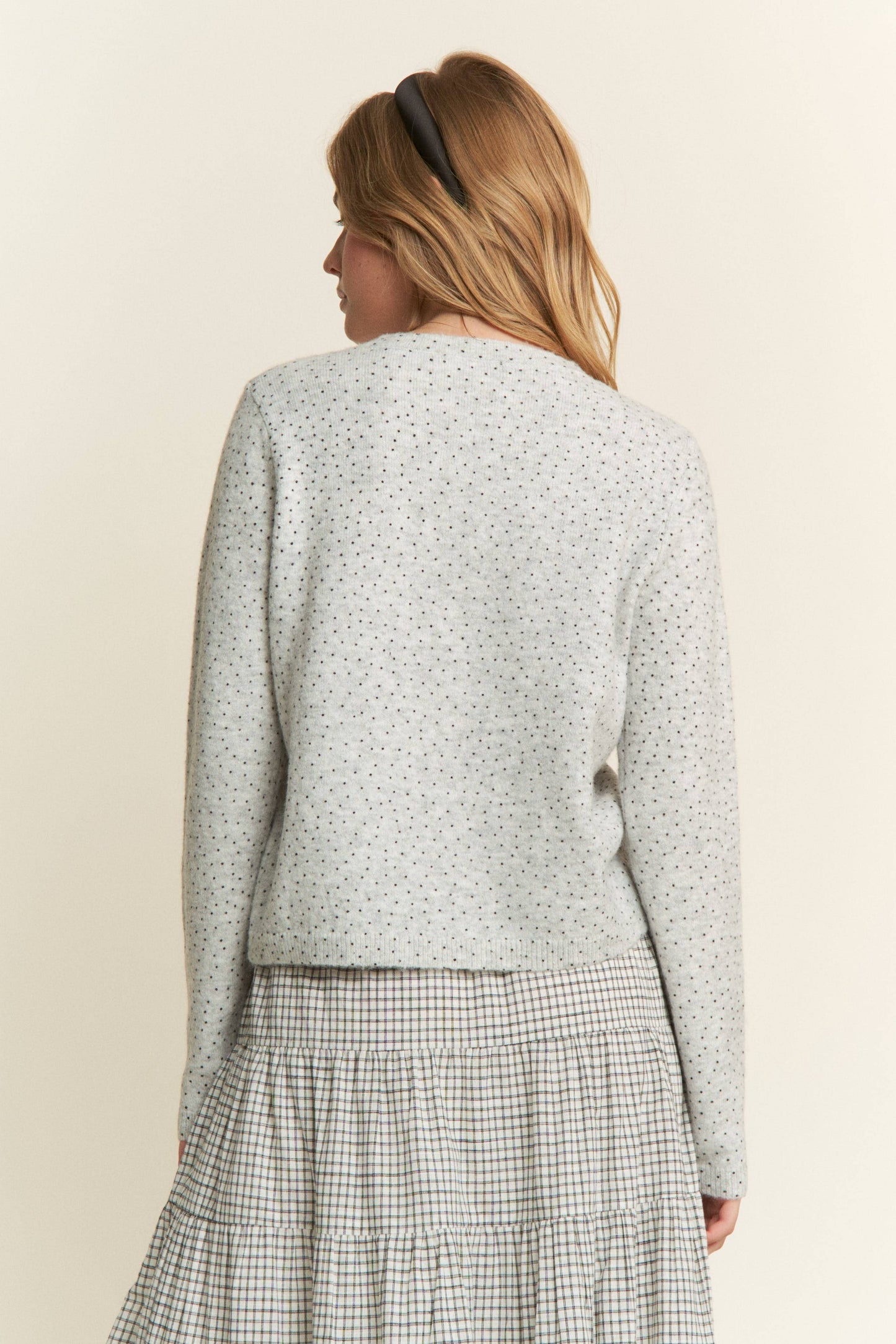 Polka Dot Knit Cardigan — Grey