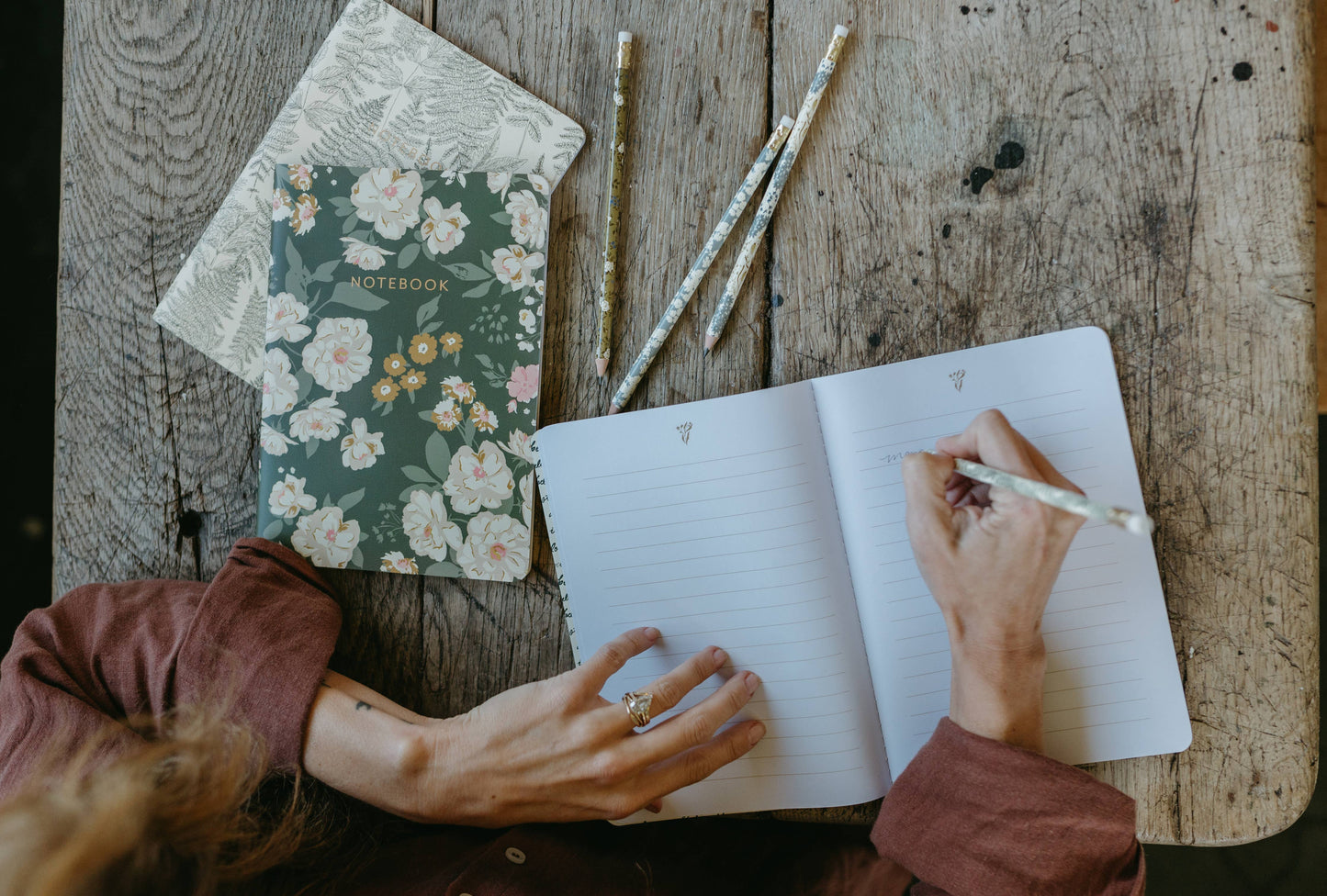 Reverie Notebooks | Set of 3 | Ferns, Green & Gold Florals